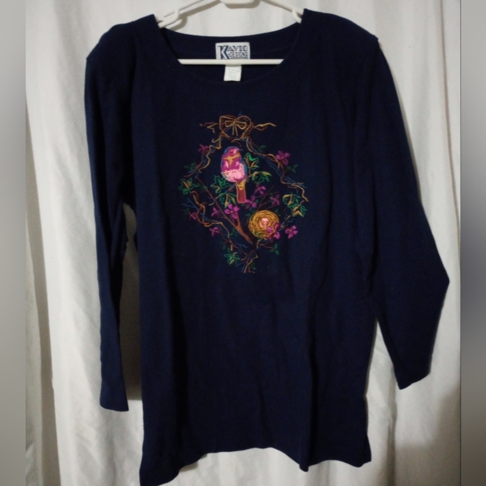 Vintage Navy Blue Embroidered Top